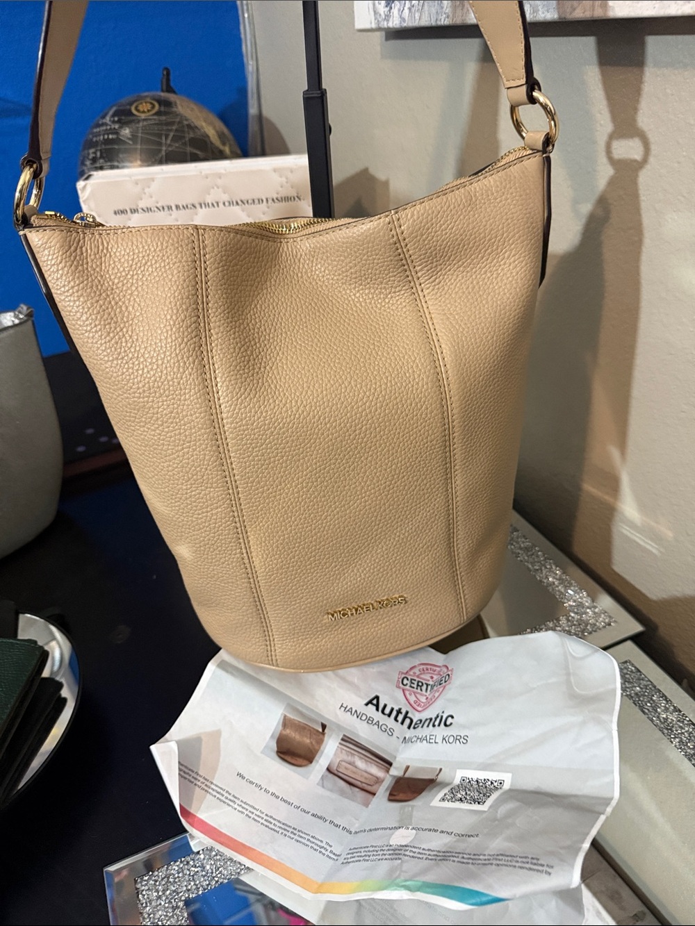 Michael Kors Tan Pebbled Leather Bucket Shoulder Bag